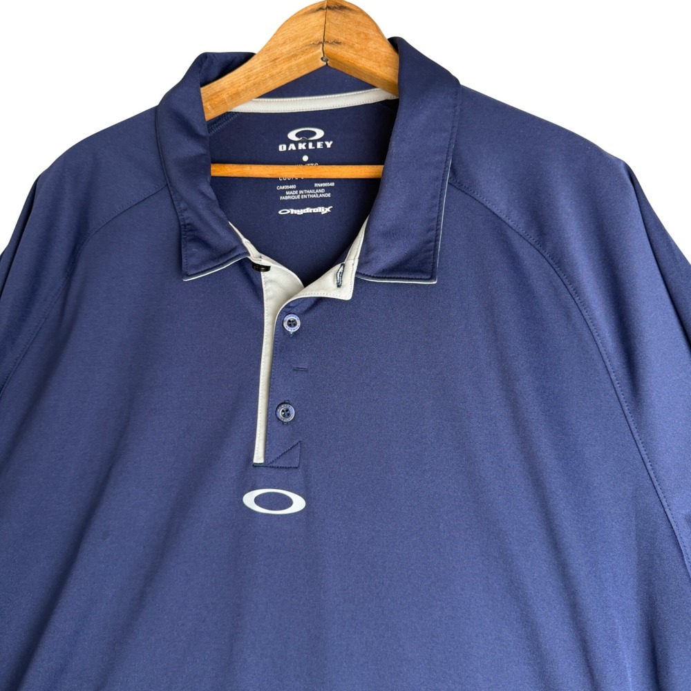 Oakley Mens Ohydrolix Golf Polo Shirt Navy Blue Regular Fit XXL Raglan Sleeve